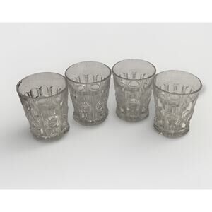 Set Of 4 Vintage Pressed Glassware Drinking Cups - 3.75”H